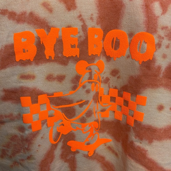 Orange Spiral Tie-Dye Puffy Skating Ghost Crewneck, Size Medium - Picture 2 of 4